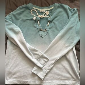 Maurices S teal ombré tie front sweatshirt